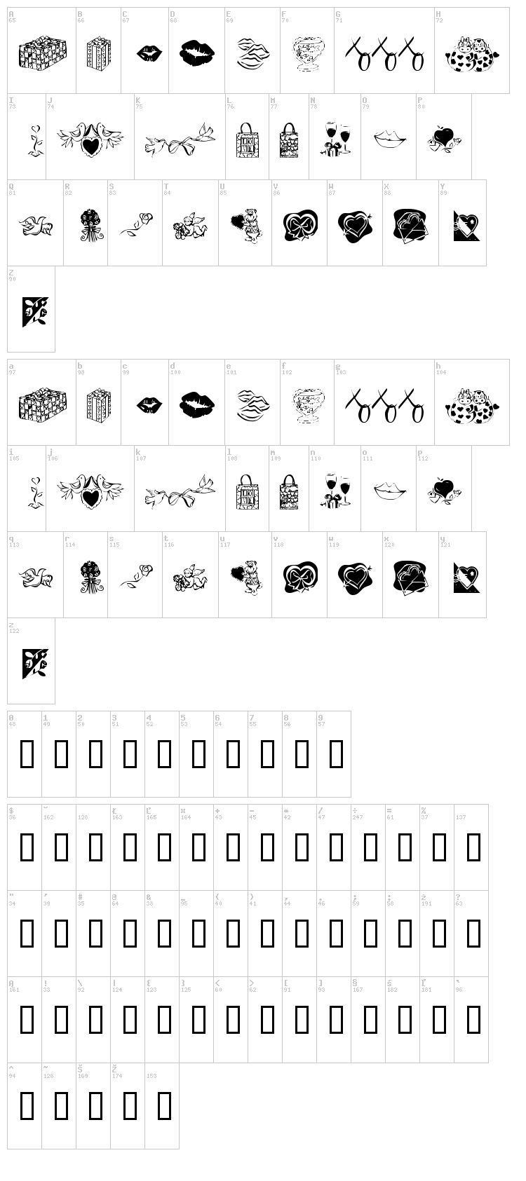 KR Be Mine Forever font map